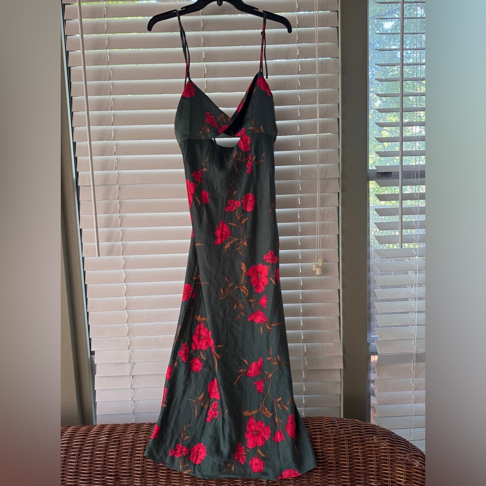 Hello Molly Black Midi Dress with Red Floral Print